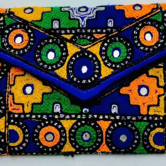Handmade Multicolor Cross Bag, Ethnic Tribal Bag With Thread Work and Mirrors - Picture 3 of 8